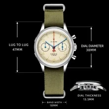 SEAKOSS 時尚計時男士夜光手錶 38 毫米 1963 年海鷗 ST1901 手動上鍊機芯鵝頸腕錶 - 杏色 - 查看 5