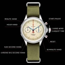 SEAKOSS 時尚計時男士夜光手錶 38 毫米 1963 年海鷗 ST1901 手動上鍊機芯鵝頸腕錶 - 杏色 - 查看 3