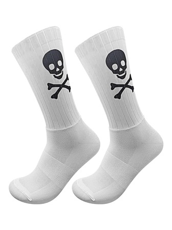 1雙骷髅圖案織物防滑騎行競技襪子