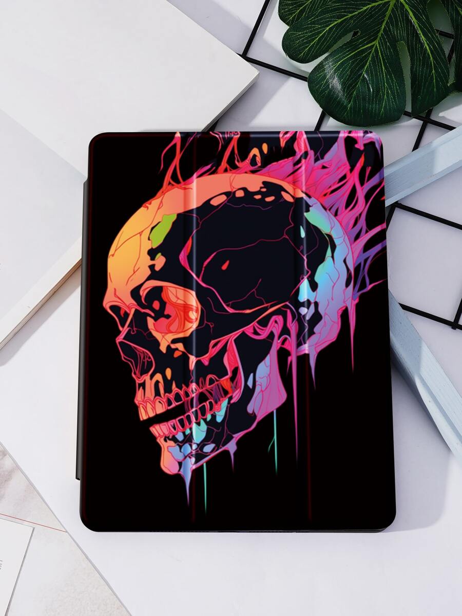 苹果深色骷髅保护壳适用于带笔架的 iPad，支持自动睡眠/唤醒盖 - 彩色 - 查看 1