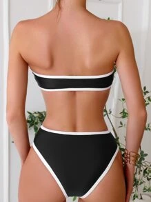 Contrast Binding Cut Out Waist One Piece Swimsuit Summer - Black - View 3