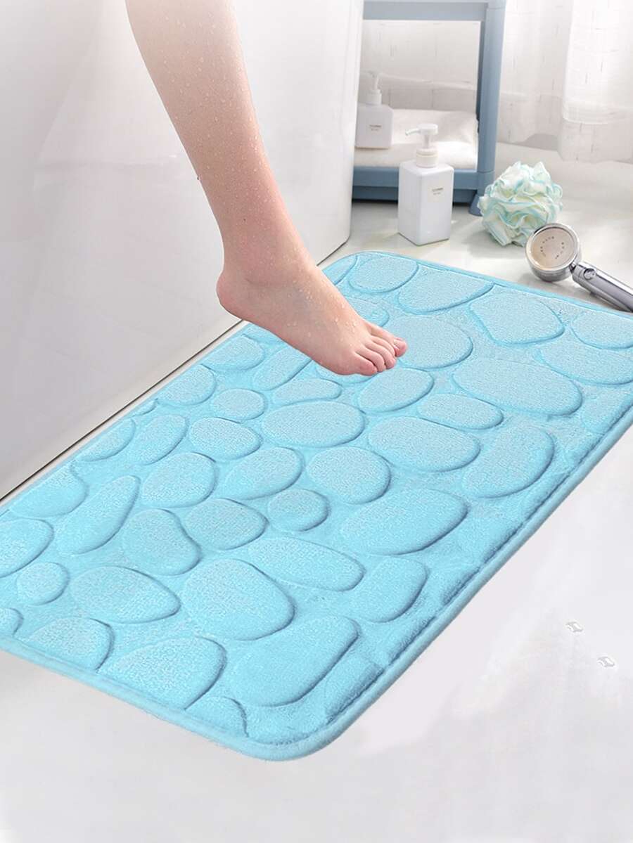 1 pieza cielo azul guijarro patrón Alfombra de baño , de franela suave cómodo absorbente Alfombrilla antideslizante para casa usar - cielo azul - Ver 1