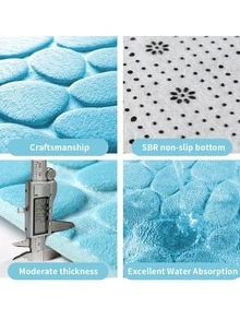 1 pieza cielo azul guijarro patrón Alfombra de baño , de franela suave cómodo absorbente Alfombrilla antideslizante para casa usar - cielo azul - Ver 5