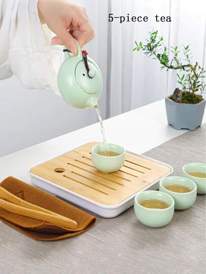 5pcs/set Random Color Ceramic Kung Fu Tea Set/home & Office Tea Set