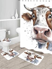 1pc Digital Printed Cow Pattern Shower Curtain Or Bath Mat