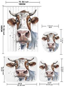 1pc Digital Printed Cow Pattern Shower Curtain Or Bath Mat
