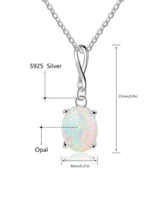 1條925銀創意白色蛋白石吊墜項鍊,女生無限愛心橢圓形蛋白石項鍊