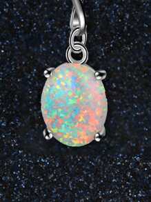 1條925銀創意白色蛋白石吊墜項鍊,女生無限愛心橢圓形蛋白石項鍊