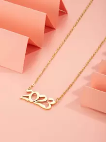 1pc Minimalist Vintage Numeral Year Pendant Necklace For Women - Yellow Gold - View 3