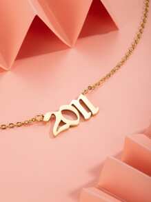 1pc Minimalist Vintage Numeral Year Pendant Necklace For Women - Yellow Gold - View 5