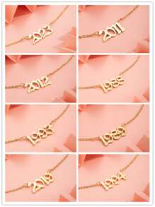 1pc Minimalist Vintage Numeral Year Pendant Necklace For Women - Yellow Gold - View 2