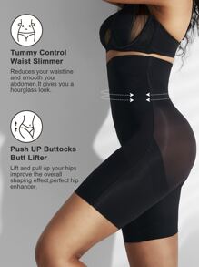 1件装女士高腰交叉收腹无缝塑身裤，瘦身打底裤，内裤短裤，束腰带 - 黑色 - 查看 9