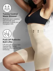 1pc Women's High Waist Criss-Cross Tummy Control Seamless Shapewear Pants, Flat Belly Tight Shorts, Underwear, Briefs, Waist Cincher - Apricot - View 7