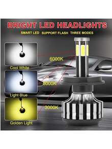 2 件裝超亮防水 Led 頭燈轉換套件 H11 9005 9006 H11 H4 汽車頭燈 Canbus 無錯誤 3 色 6 面 360 度汽車燈泡 - 黑色 - 查看 3