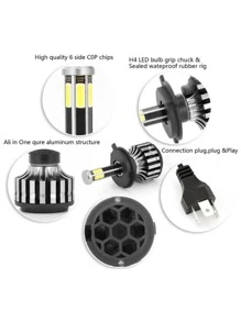 2 件裝超亮防水 Led 頭燈轉換套件 H11 9005 9006 H11 H4 汽車頭燈 Canbus 無錯誤 3 色 6 面 360 度汽車燈泡 - 黑色 - 查看 6