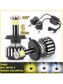 2 件裝超亮防水 Led 頭燈轉換套件 H11 9005 9006 H11 H4 汽車頭燈 Canbus 無錯誤 3 色 6 面 360 度汽車燈泡 - 黑色 - 查看 5