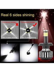 2 件裝超亮防水 Led 頭燈轉換套件 H11 9005 9006 H11 H4 汽車頭燈 Canbus 無錯誤 3 色 6 面 360 度汽車燈泡 - 黑色 - 查看 9