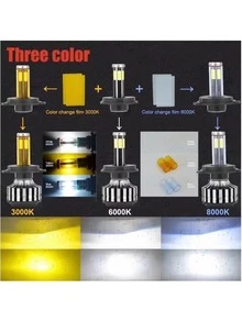 2 件裝超亮防水 Led 頭燈轉換套件 H11 9005 9006 H11 H4 汽車頭燈 Canbus 無錯誤 3 色 6 面 360 度汽車燈泡 - 黑色 - 查看 4