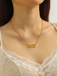 1pc Minimalist Vintage Numeral Year Pendant Necklace For Women - Yellow Gold - View 9