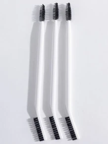 3入組/套雙頭刷帶白色和黑色S適用於睫毛膏,眉毛,和彩妝塗抹 - 白色 - 查看 2