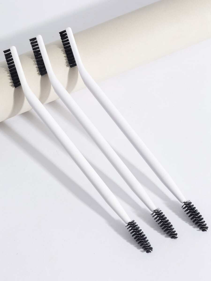 3入組/套雙頭刷帶白色和黑色S適用於睫毛膏,眉毛,和彩妝塗抹 - 白色 - 查看 1