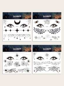 Bộ 4 Miếng Dán Trang Điểm Halloween Đậm, Thiết Kế Hình Nhện & Mạng Nhện Chống Nước Mặt Đề Can Cho Bữa Tiệc, miếng Dán Hình Xăm Chống Nước Tạm Thời - Nhiều màu - Xem 3