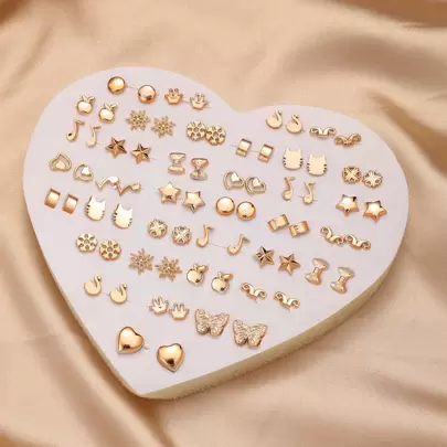 36 pares de aretes de botón no alergénicos con diseños surtidos de corazón, estrella de cinco puntas, mariposa, corona y nota musical para mujeres, ideales para el Día de San Valentín