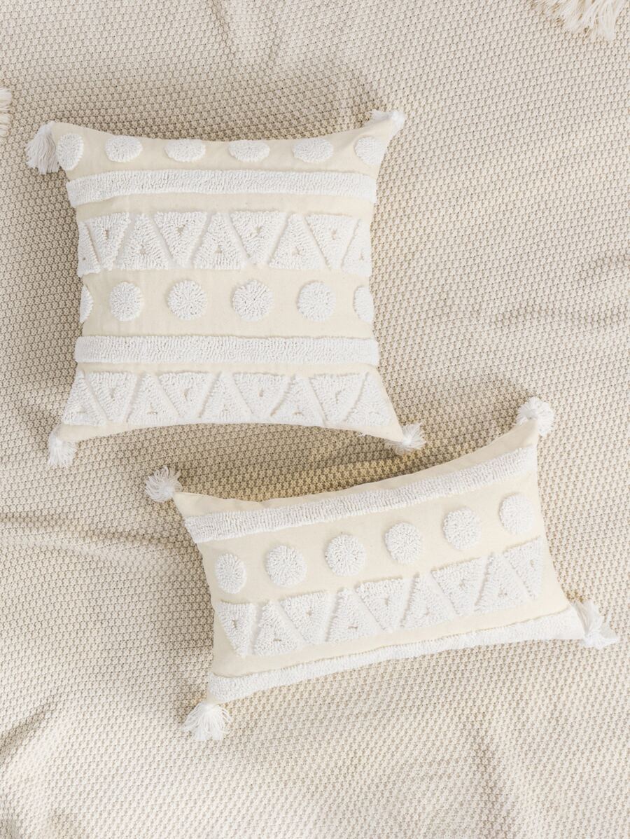1pc Tufted Cushion Cover Không có chất làm đầy - Màu be - Xem 1