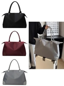 Oxford Cloth Solid Color Shoulder Duffle Bag, Black Travel Bag For Business Travel - Black - View 1