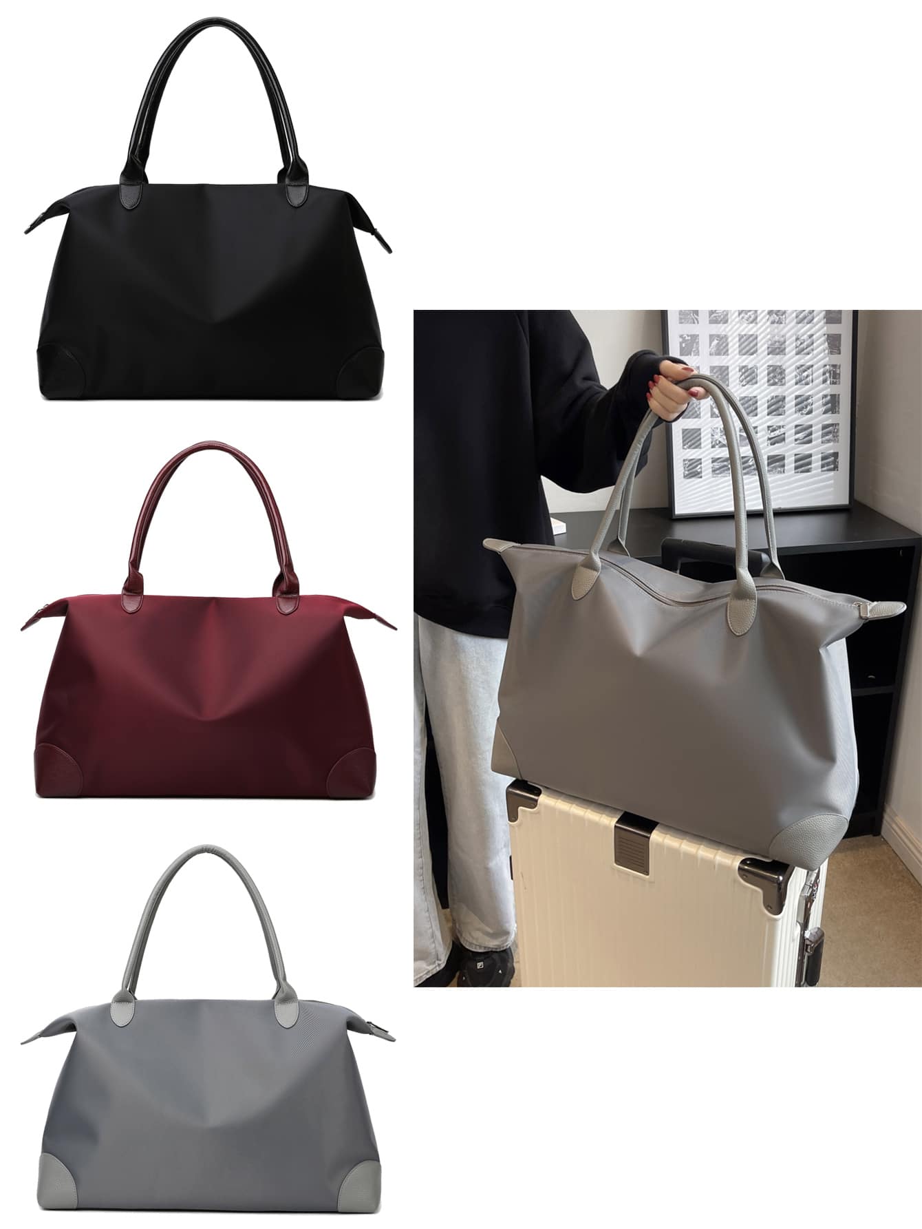 Oxford Cloth Solid Color Shoulder Duffle Bag, Black Travel Bag For Business Travel - Black - View 1