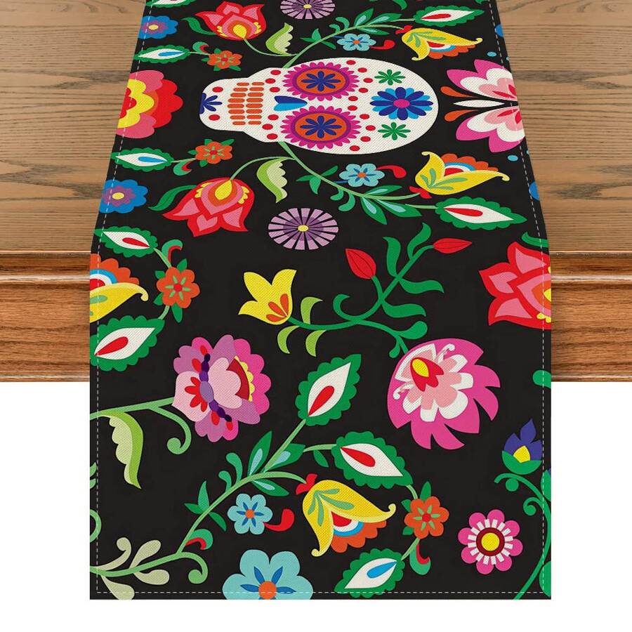 Table Runner, Mexican Style Burlap Tablecloth, Kitchen Dining Room Decor Placemat, Indoor Outdoor Home Party Decoration, 13 X 72 Inches - Multicolor - View 1