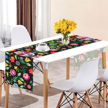 Table Runner, Mexican Style Burlap Tablecloth, Kitchen Dining Room Decor Placemat, Indoor Outdoor Home Party Decoration, 13 X 72 Inches - Multicolor - View 2
