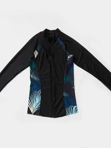 女士运动泳装分体沙滩装冲浪服，5 件套，包括长袖上衣、裤子、背心、短裤和胸罩夏季 - 黑色 - 查看 7