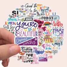 52pcs Inspirational English Graffiti Stickers For Decorating Phones, Laptops, Luggages And Notebooks - Apricot - View 1