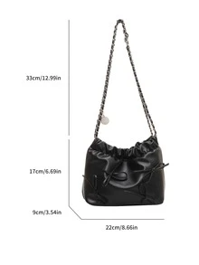 1入組素色時髦休閒極簡單肩包帶鏈子和蝴蝶結裝飾用品,適用於日常使用 - 黑色 - 查看 7