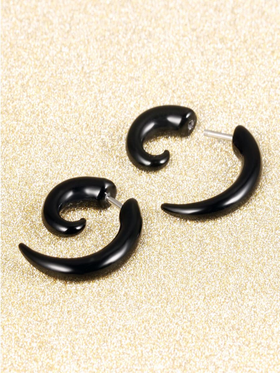 1 đôi Đen Thép không gỉ Cô gái Goth hiện đại Ốc sên Thiết kế Bông tai stud Cho nam giới , Trang phục trên phố - màu đen - Xem 1