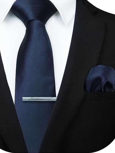 Marinblå Nacke Slips , Fickfyrkant Och Slipsklämma Uppsättningar