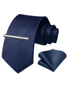 海軍藍領帶,裝飾方巾和領帶夾套裝 - 藏蓝色 - 查看 2
