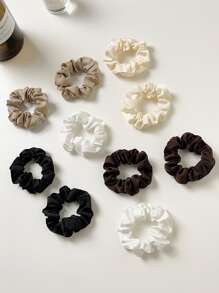 10个装女士时尚优雅复古纯色弹力发圈套装，休闲发绳，马尾辫发圈，发饰，弹性发带，美发家居饰品 - 彩色 - 查看 2