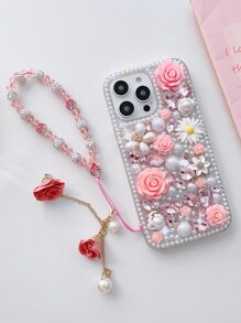 花卉裝飾手機殼相容於 iPhone15/15Plus/15Pro/15Promax - 粉色 - 查看 4