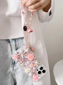 花卉裝飾手機殼相容於 iPhone15/15Plus/15Pro/15Promax - 粉色 - 查看 3