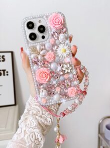 花卉裝飾手機殼相容於 iPhone15/15Plus/15Pro/15Promax - 粉色 - 查看 2