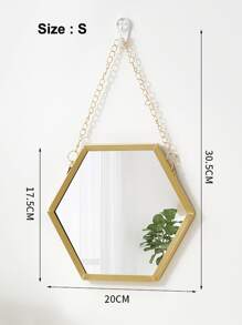 1pc Iron Frame Decorative Hexagon Mirror Sticker Wall Mirror, Wall Mounted Makeup Mirror For Bathroom - Gold - View 8