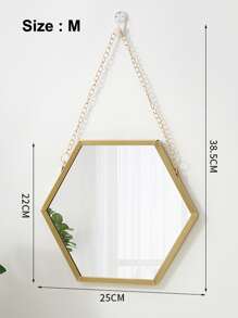 1pc Iron Frame Decorative Hexagon Mirror Sticker Wall Mirror, Wall Mounted Makeup Mirror For Bathroom - Gold - View 10