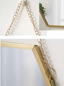 1pc Iron Frame Decorative Hexagon Mirror Sticker Wall Mirror, Wall Mounted Makeup Mirror For Bathroom - Gold - View 11