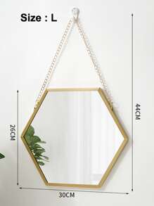 1pc Iron Frame Decorative Hexagon Mirror Sticker Wall Mirror, Wall Mounted Makeup Mirror For Bathroom - Gold - View 9