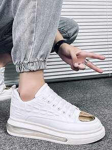 男士鱷魚紋壓花繫帶板鞋,運動鞋 - 白色 - 查看 3