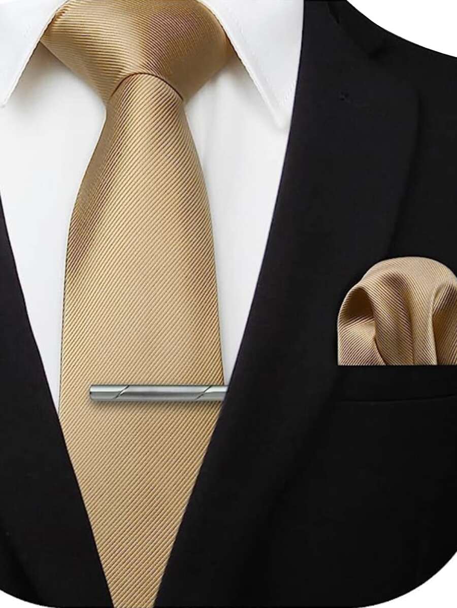 卡其色領帶,裝飾方巾和領帶夾套裝 - 卡其色 - 查看 1