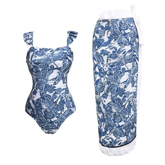 Dragonfly Patterned One-Piece Swimsuit With Beach Skirt, 2023 New Arrival Two-Piece Set