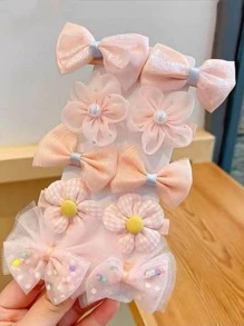10甜美風和可愛蝴蝶結花女孩按夾子 - 彩色 - 查看 3